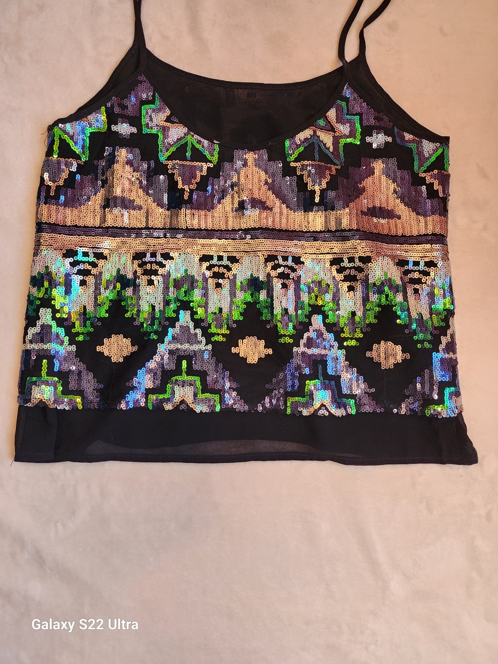 Black Sequin Geometric Spaghetti-Strap Tank Top - Picture 4 of 5